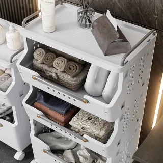 Wasmand Sorteerder - Kleding Opslag - Huishoudelijk Organiseren - Vier Vakken - 41.5 x 29.7 cm - Wit Grijs