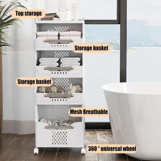 Wasmand Sorteerder - Kleding Opslag - Huishoudelijk Organiseren - Vier Vakken - 41.5 x 29.7 cm - Wit Grijs